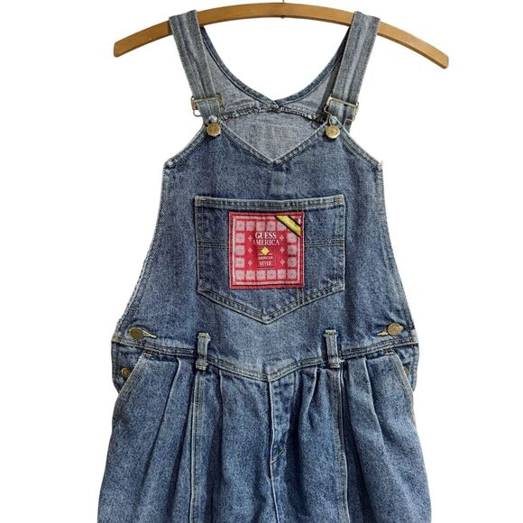 Guess by Georges Marciano Women Size 2 Blue Denim Bib Overalls Pleated USA 80s - Picture 2 of 10